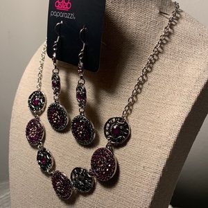 Purple and silver necklace.earring,bracelet,ring set